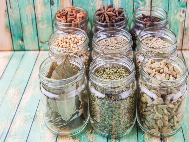 Spices on the mason jar.