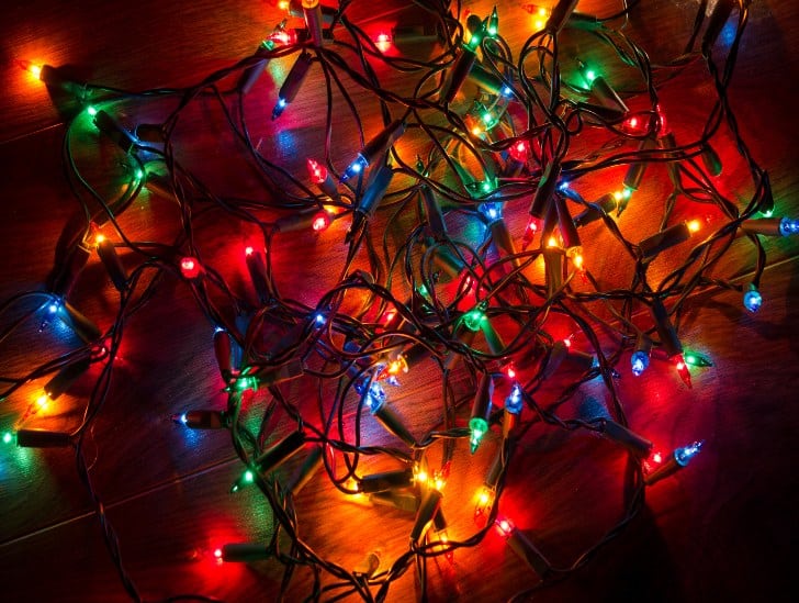 Christmas lights on the floor.