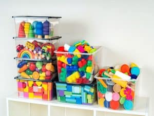 A transparent plastic storage bins.